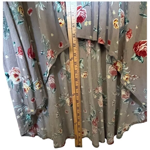 Torrid Floral High-Low Top Dress Size 1 100% Rayon Gray Red & Yellow Flowers - Picture 9 of 15